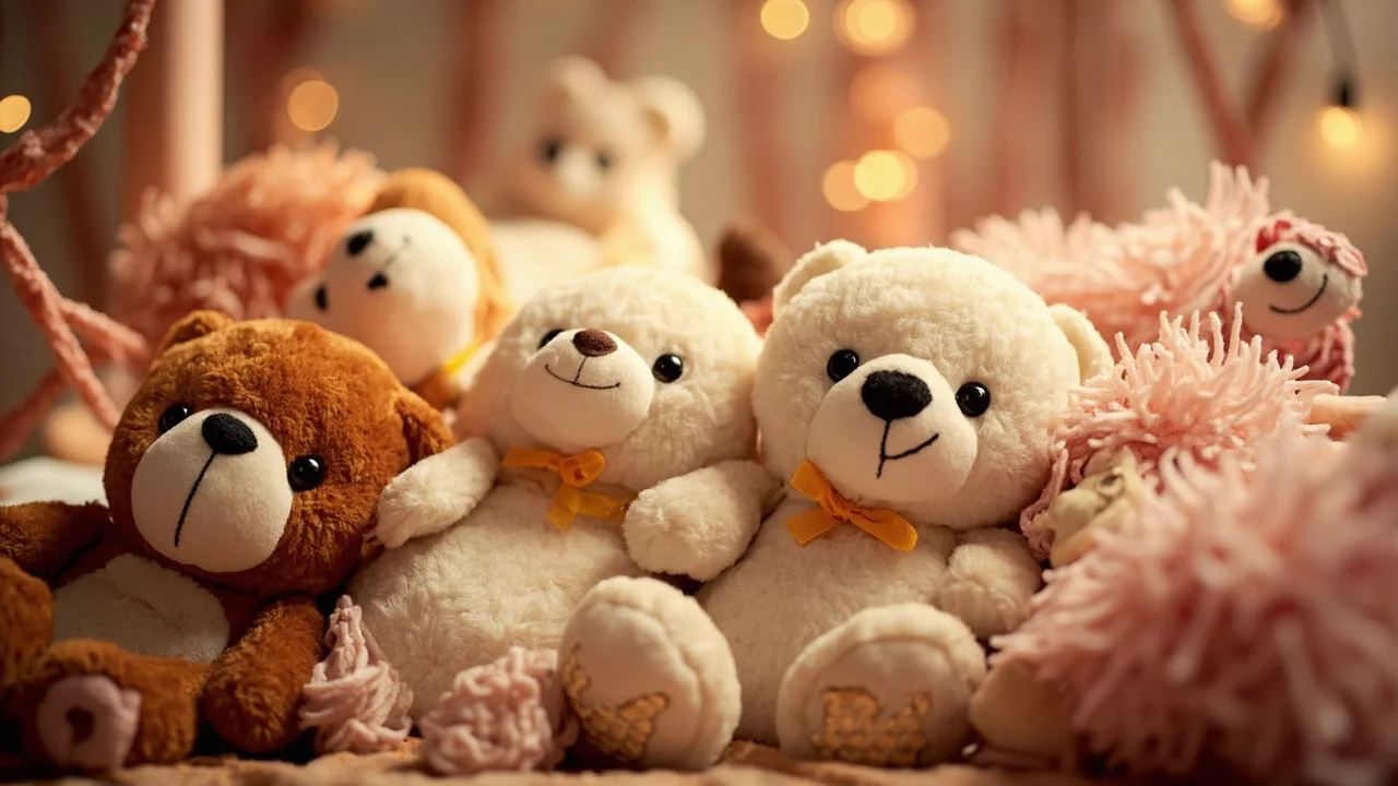 Escena de la industria de decoración con peluches suaves